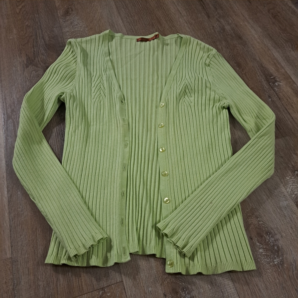 Belldini Lime Green Ribbed Button-Down Cardigan Women's Size XL